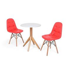 Conjunto Mesa de Jantar Maitê 60cm Branca com 2 Cadeiras Charles Eames Botonê - Vermelha