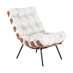 Poltrona Decorativa Sala de Estar Costela Couro Branco - Gran Belo