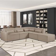 Sofá de Canto 4 Lugares com Puff 284cm Linho Lutz Yescasa Creme