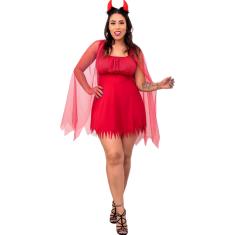 Fantasia Diabinha Adulto Com Chifre Vestido Diaba Capetinha Cosplay Halloween Festa Dia das Bruxas Noite do Terror Zumbi