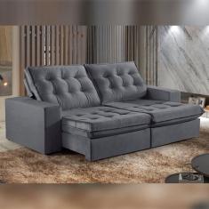 Sofá Retrátil e Reclinável 290cm M165 Veludo/Cinza Escuro