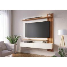 Painel Para Tv Até 65" 02 Portas Basculantes 02 Prateleiras Juriti Colibri Off White Matte/Freijó