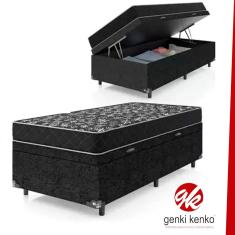 Cama Box Bau Conjugada Espuma Dupla Solteiro King Corino (110Kg - 0.96X2.03X56)