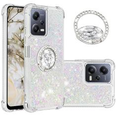 Ephoou Capa com glitter para Xiaomi Redmi Note 12 5G para mulheres e meninas, capa líquida de TPU (poliuretano termoplástico) macio com anel de diamante brilhante para Xiaomi Redmi Note 12 5G/Poco X5