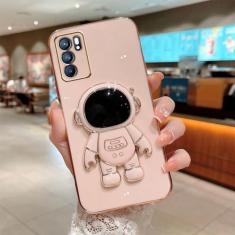 Capa de suporte dobrável de astronauta para OPPO A97 A96 A95 A93 A74 A57 A73 A54 A52 A53 A15 A16 A9 A5 2020 F17 4G 5G Capa de suporte de chapeamento, rosa, para Realme 9 Pro