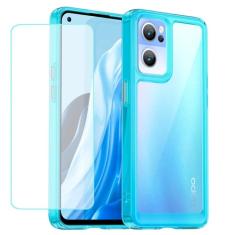 Wanyuexes Capa para Oppo Reno7 5G, capa CPH2371 com protetor de tela de vidro temperado, antiamarelamento, parte traseira rígida transparente de policarbonato e capa protetora de TPU macio para Oppo