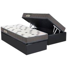 Cama Box Baú Solteiro: Colchão Espuma Ortobom D33 Light Saúde + Base CRC Suede Gray(88x188)
