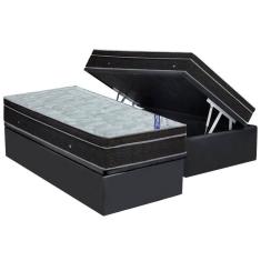 Cama Box Baú Solteiro: Colchão Molas Ortobom Nanolastic Light + Base CRC Suede Gray(88x188)