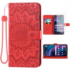 Asuwish Capa de telefone para BLU View 3 B140DL Capa carteira com protetor de tela de vidro temperado e capa flip fina de couro girassol suporte para cartão acessórios de celular Vlew3 mulheres homens