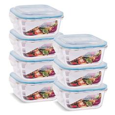 KIT 7 Potes de Vidro Quadrado com Tampa Hermética 520ml Cor:Azul (QH)