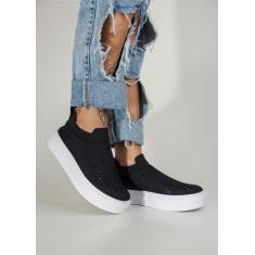 Tênis Feminino Casual Slip-On Brilho Trend - Play, 36, Preto