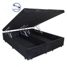 Cama Box Casal com Bau Pistão a gás preto suede Bipartido - 138x188
