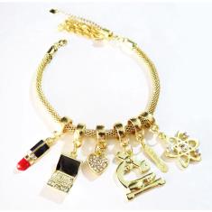 Pulseira Profissão Química Batom Coração Folheado 18k