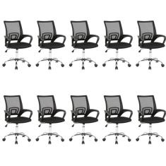 Kit 10 Cadeiras Dot para Escritório Diretor com Rodízios Manchester Light Preto