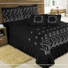 Kit Cobre Leito Casal Padrão Desejos 07 Peças Bordado - Preto - Ateliê