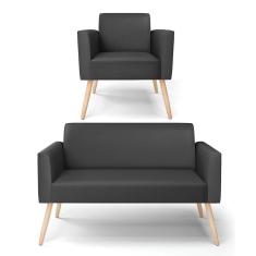 Sofá Namoradeira Com Poltrona Pés Palito Natural Marisa Corino Preto D03 - D'rossi