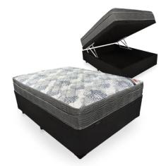 Cama Box Baú Casal Sintético Preto + Colchão Ortobom iso Superpocket 63x138x188