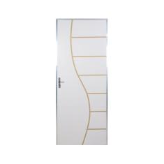 Kit Porta de Madeira Decorada 212x95cm com Batente de Aluminio 3,6cm Cantareira MGM Branco