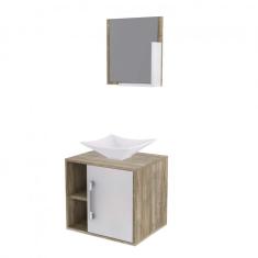 Conjunto Para Banheiro Gabinete Com Cuba Folha L34 E Espelheira Soft 500w