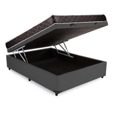 Cama Box Baú Casal Conforto Sintético Cinza + Colchão Casal Conforto Espuma D23 Com EPS 14x138x188