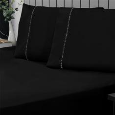 Jogo de Cama Queen Percal 400 Fios Ponto Palito 03 Peças, Antiácaro, Anti-pilling com Toque Macio - Preto