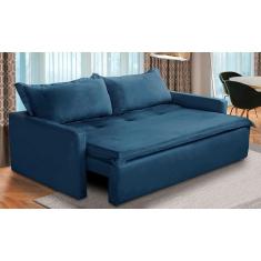 Sofá Sem Caixa Retrátil e Reclinável 1,65m com Molas Kiara Suede Azul Adonai Estofados