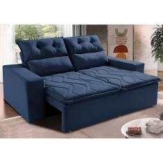 Sofá Retrátil E Reclinável 1,50m Cama Inbox Smal Com Bordado Pantográfico Suede Azul