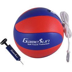 GAMESUN Bola de Tetherball e corda com mosquetão, toque suave, bolas de corda portáteis com corda macia - Ótimo jogo ao ar livre para crianças