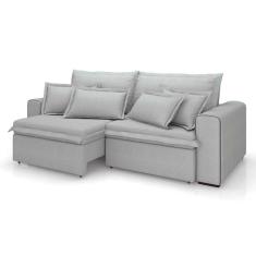sofá 3 lugares retrátil e reclinável cannes linho bouclé cinza 240 cm