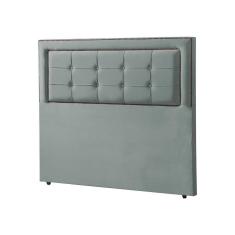 Cabeceira Casal Estofada Cama Box Capitonê Grécia 140Cm Veludo Cinza - Cor: Preto