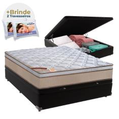 Cama Box Baú Preto e Colchão Castor Tecnopedic Suede Molas