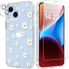 bicol Capa para iPhone 14 com protetor de tela e lente de câmera - Design floral de flores elegantes para mulheres e meninas - Capa de telefone transparente de acrílico à prova de choque de 6,1