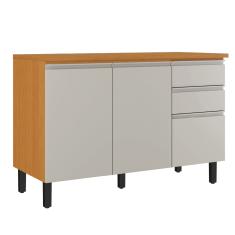Balcão de Cozinha Itatiaia Triplo Com Tampo 3 Portas 2 Gavetas 1,20m Cinamomo/Off White Namur
