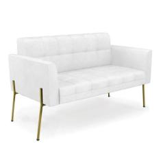 Sofá Namoradeira 2 Lugares Pé De Ferro Dourado Elisa Corano Branco D03