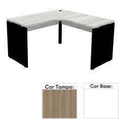 Mesa De Escritório Em L Pé Painel Pe25 Em Mdp 145 X 145 X 60 Cm Cor Noce Naturalle E Base Branca