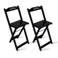 Kit 2 Banquetas Bistrô de Madeira Dobravel Jack Daniel`s Preta