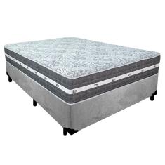 Cama Box Casal Suede + Colchão Anjos Black Graphite Molas Ensacadas 138x188x64cm