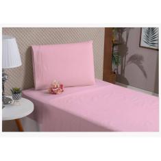 Jogo De Cama Solteiro Rosa Algodão 3 Peças Lençol De Cima