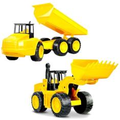 Kit 2 Carrinhos de Brinquedo Trator com Alavanca de Comando e Caminhão