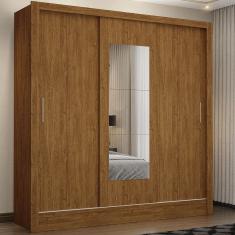 Guarda Roupa Guarda-roupa Fortaleza 3 Portas de Correr MDP com Espelho Cinamomo Carioca Móveis