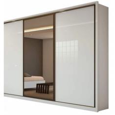 Guarda Roupa Casal Spazio 3 Portas de Correr 6 Gavetas MDF com Espelho Branco Lopas