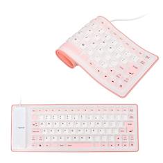 Teclado de silicone, teclado flexível dobrável com fio USB, 85 teclas, design totalmente selado, teclado macio silencioso, à prova d'água, à prova de poeira para PC, notebook, laptop (rosa)