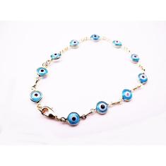 Pulseira Completa Com Olho Grego Azul Claro Folheado 18k