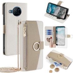 Asuwish Capa de telefone para Nokia X100 5G capa carteira com protetor de tela e espelho couro PU capa flip anel suporte cartão alça transversal suporte celular NokiaX100 X 100 100X TA-1399 mulheres