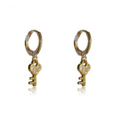 Brinco Argolinha Com Chave Folheado [f027]