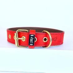 Coleira para Cachorro em couro - Ginger Ouro - Four Dogs, G, Vermelho