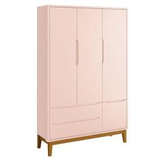 Guarda Roupa Infantil New Classic 3 Portas Rosa com Pés Madeira  Relle