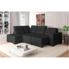 Sofá Canto 285 x 205 cm Chaise E Sttilo Retrátil Mola D26 Suede Cinza 