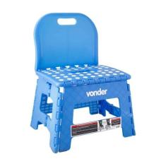 Banqueta Plástica Dobrável Azul Altura 220mm com Encosto Vonder - 3540