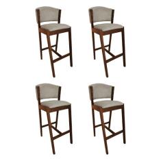 Kit 4 Banquetas Alta de Madeira Maciça Mel Premium Ana com Encosto Lin